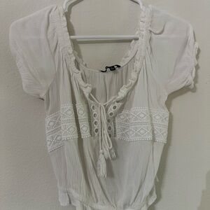 Elegant White Lace-Trimmed Women's Top